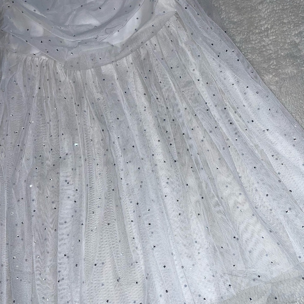 Lulus Sparkling Babe White Mesh Rhinestone Ruched Strapless Midi Dress - Picture 6 of 11